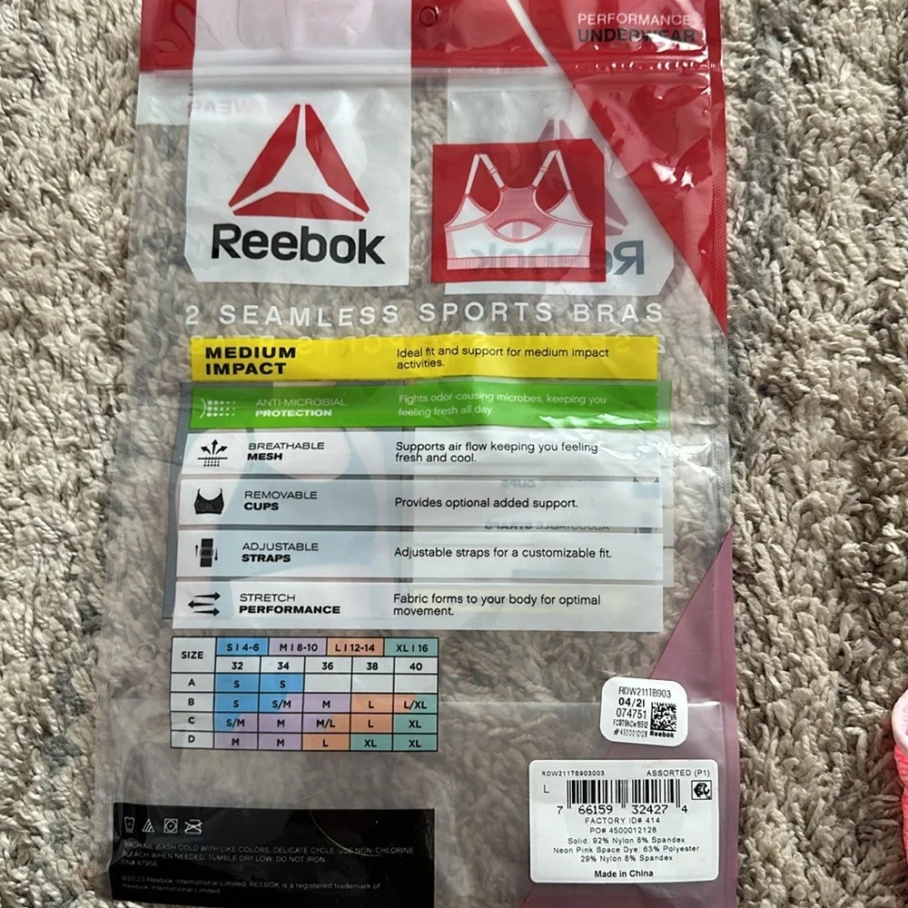 Reebok 2 medium impact sports bras - Picture 9 of 11